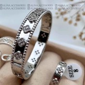 تصویر ست بنگل و انگشتر ونکلیف نقره ای 