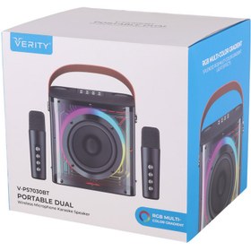 تصویر اسپیکر بی سیم قابل حمل وریتی مدل V-PS7030BT همراه با دو عدد میکروفون Verity V-PS7030BT Wireless Speaker