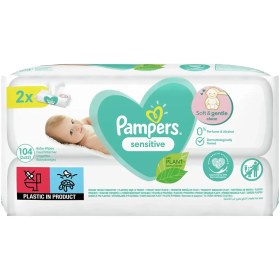 تصویر دستمال مرطوب کودک پمپرز مدل سنسیتیو مخصوص پوست حساس 104 عددی Pampers Baby Wipes 2x52 Sensitive 