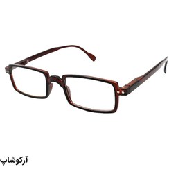 تصویر عینک مطالعه نزدیک بین نمره +3.00 با فریم مستطیلی شکل، قهوه ای رنگ و از جنس کائوچو مدل 22-5 