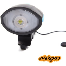 تصویر چراغ جلو شارژی پر نور بوق دار چند صدا Recharable bike light With Horn