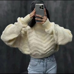 تصویر کراپ بافت یقه اسکی مدل موج 