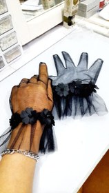 تصویر دستکش توری مچی گلدار - آبی 