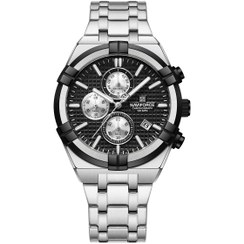 تصویر ساعت مچی مردانه برند ناوی فورس Naviforce سه موتوره فعال کرنوگراف موتور ژاپن - صفحه مشکی Naviforce