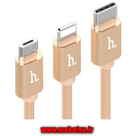 تصویر کابل تبدیل USB به لایتنینگ/microUSB/USB-C هوکو مدل X2 Rapid طول 1 متر 