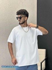 تصویر تیشرت باکسی قواره دار سفید مردانه - نخ پنبه Men's White Boxy T-Shirt - Cotton Yarn