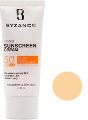 تصویر کرم ضد آفتاب رنگی SPF50 پوست خشک بیزانس | بژ روشن Byzance Tinted Sunscreen Cream SPF50 For Dry Skin | Light Beige