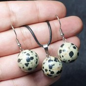 تصویر ست گوشواره و گردن آویز سنگ طبیعی جاسپر دالمیشن معدنی کد 29439 