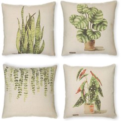 تصویر کاور کوسن کتان بافت‌دار طرح Pots - ۴عدد 