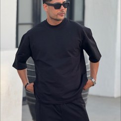 تصویر تیشرت لش باکسی مشکی مردانه پارچه ماکان 