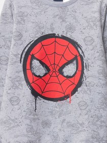 تصویر ست لباس راحتی بچه گانه پسرانه طوسی السی وایکیکی W1DT38Z4 Bisiklet Yaka Spiderman Baskılı Uzun Kollu Erkek Çocuk Sweatshirt ve Eşofman Altı