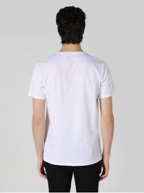 تصویر تی شرت سفید مردانه یقه دوچرخه مناسب به طور منظم طرح دار پوست آستین کوتاه T Shirt Cl1057076 کولینز Colin’s 