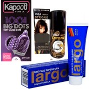 تصویر کرم لارگو حجم دهنده و اسپری تاخیری ویگا ۱ میلیون + کاندوم ۱۰۰۱ خار کاپوت 