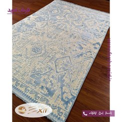 تصویر فرش ماشینی اکسیر 1200 شانه کد M55CB رنگ کرم آبی 