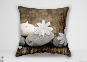 تصویر کوسن گل ، سنگریزه های ذن ۱ (HD 1542) Flower design cushion zen pebbles 1