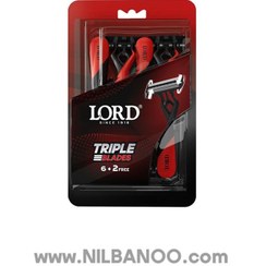 تصویر تیغ 3 لبه لرد قرمز مناسب آقایان بسته 8 عددی 