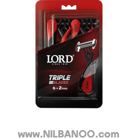 تصویر تیغ 3 لبه لرد قرمز مناسب آقایان بسته 8 عددی 