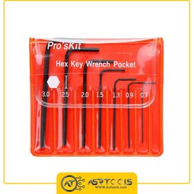 تصویر ست7 عددی آچار آلن مینیاتوری پروسکیت مدل Proskit 8PK-022 ( اصلی ) Folding Key