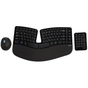 تصویر کیبورد و ماوس بی‌سیم مایکروسافت مدل اسکالپت ارگونومیک دسکتاپ با حروف عربی Microsoft Sculpt Ergonomic Desktop Wireless Keyboard and Mouse