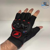 تصویر دستکش مشکی قرمز ضربه گیر دار نیمه موتورسواری مدل HONDA - L 