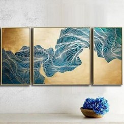 تصویر تابلو نقاشی دکوراتیو سه لت طرح امواج مینیمال 