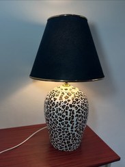 تصویر آباژور رومیزی سرامیکی طرح پلنگی مشکی قهوه ای 