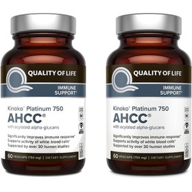 تصویر پکیج 2 عددی قرص کینوکو پلاتینیوم AHCC مدل 750 میلی گرم Kinoko' Platinum AHCC Kinoko' Platinum AHCC® with acylated alpha-glucans