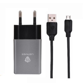 تصویر شارژر دیواری لنیز مدل LCH086-1QC به همراه کابل تبدیل usb-c رنگ طوسی تیره 