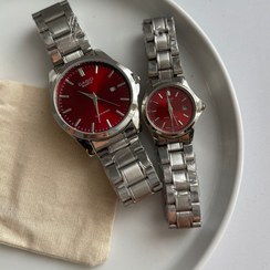 تصویر ساعت ست بند نقره ای صفحه قرمز کاسیو 