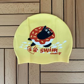 تصویر کلاه شنا سیلیکونی طرح دار - زرد 