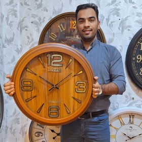 تصویر ساعت دیواریِ لوتوس چوبی عسلی - 60 سانتی Lotus clock