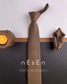 تصویر ست کراوات و دستمال جیب مردانه | شکلاتی ساده S29 
