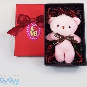 تصویر باکس هدیه ولنتاین با عروسک خرس کوچک ارزان 