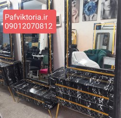 تصویر دکور ویترین آرایشگاهی فلکسی طرح سنگ شرکتی مشکی سفید طوسی رنگ بندی ارسال به سراسر ایران 