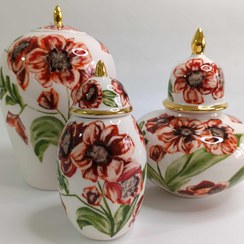 تصویر ست ۳تایی ظروف تزیینی جینجر سرامیکی طلا کاری شده 