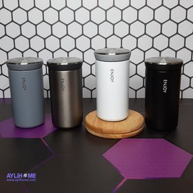 تصویر تراول ماگ enjoy نقره ای سفید دارد تراول ماگ اینجوی مدل ماگ استیل برند اینجوی (اصلی) استیل تراول ماگ استیل 304 ضد زنگ دارای توری دم نوش ۶ تا ۸ ساعت گرم نگه می دارد.