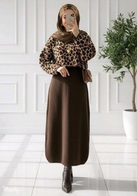 تصویر ست بافت دخترانه مدل آتوسا شکلاتی 99775 - کد 2145018 