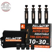 تصویر دیفلیتور خودکار قابل تنظیم (درجه باد) All-TOP ALL-TOP Adjustable Auto-Stop Tire Deflator Valve Kit (10-30 PSI) 4 PCS Screw-on Tyre Air Down Tool for Offroad 4x4