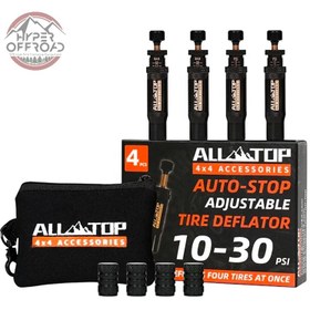 تصویر دیفلیتور خودکار قابل تنظیم (درجه باد) All-TOP ALL-TOP Adjustable Auto-Stop Tire Deflator Valve Kit (10-30 PSI) 4 PCS Screw-on Tyre Air Down Tool for Offroad 4x4