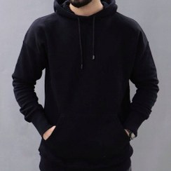 تصویر هودی مشکی مردانه ساده بیسیک جنس اعلا دورس نخ پنبه Plain Black Hoodie [ Best Quality Price]