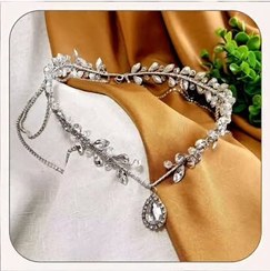 تصویر ریسه پیشونی آویز دار ترکیبی سنگ رزین و کریستال اصل و نگین متری - نقره‌ای 