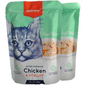 تصویر پوچ گربه ونپی طعم مرغ و گوش ماهی 85 گرم (انگلیسی نویس) Wanpy Cat chicken scalop 85g