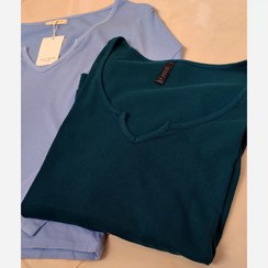 تصویر بلوز آستین بلند یقه هفت نخی کبریتی اعلا وارداتی زنانه - آبی 