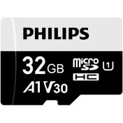 تصویر کارت حافظه 32 گیگابایت microSDHC فیلیپس مدل FM22TF032B کلاس A1 استاندارد UHS-I U1 سرعت 80MB/s 