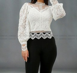 تصویر شومیز دخترانه دانتل مجلسی رنگ سفید و مشکی 