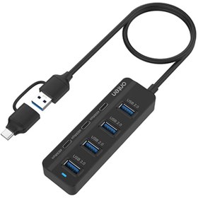 تصویر هاب 7 پورت Type-C و USB 3.0 اونتن مدل OTN-UCA2306 با 1 پورت USB 3.0 و 3 پورت USB 2.0 و 3 پورت USB-C دارای پورت Type-C تامین برق 