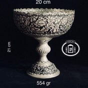 تصویر جام آجیل خوری نقره قلم گل برجسته سیاه قلم پتینه ممتاز عیار ۸۴ استاندارد ایران Silver bowl 84% purity