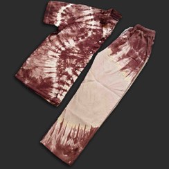 تصویر ست پیراهن و شلوار کتان تای دای ( شیبوری ) کرم قهوه‌ای Brown Tie Dye Cotton Shirt & Pants