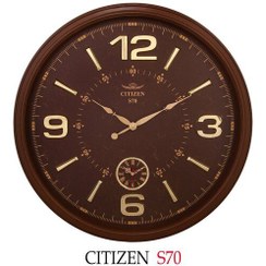 تصویر ساعت دیواری سیتزن s70دوموتوره طرح چوب موتور درجه یک میتسو رنگبندی مشکی سفید قهوهای طوسی 