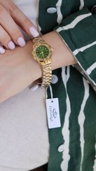 تصویر ساعت زنانه الگانس Elegance دور نگین - بند طلایی صفحه سبز 